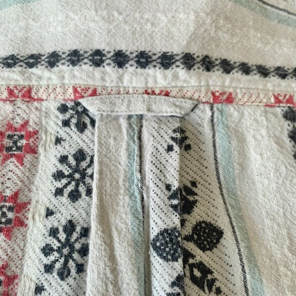 Vintage Woven Stripe Pattern Button Up Snowflake Shirt Granola Grandmacore Boho - Picture 12 of 16